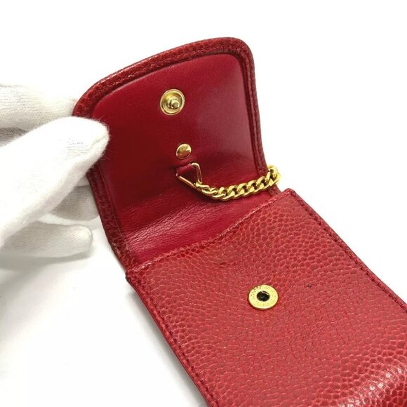 CHANEL CC CC Mark mini Pouch Cigarette case Caviar Leather Red - Picture 7 of 11